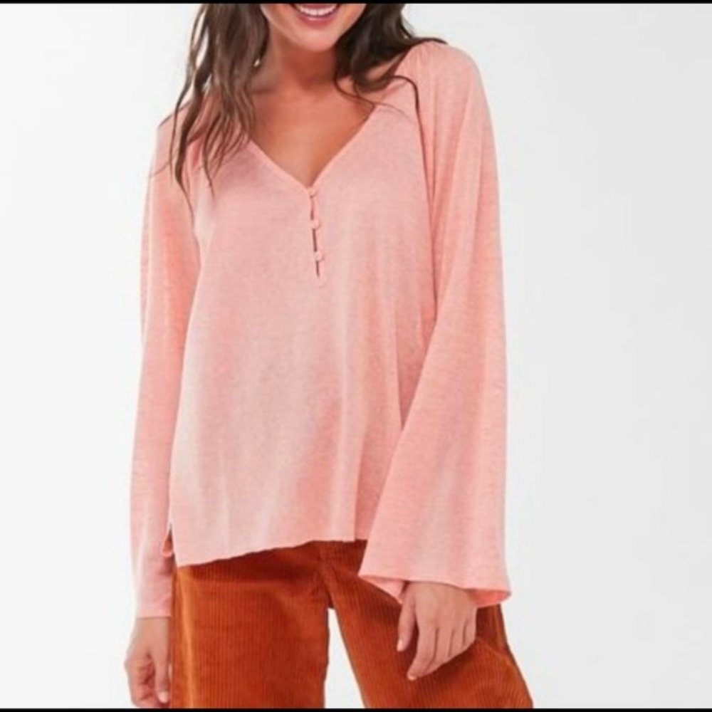 Urban Outfitters Blaire Burnout Henley Shirt pink orange
